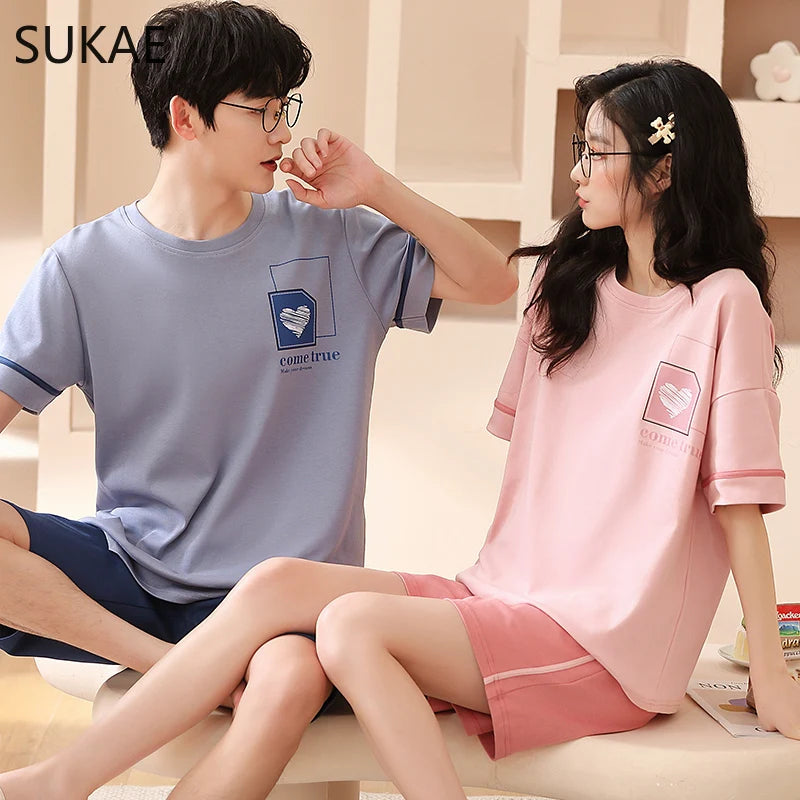 SUKAE Summer Cotton Shorts Couple Sleepwear Cute Pajama  Korean Pajamas Set for Man Fashion Trendy Woman Pijama Casual Nightwear