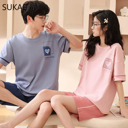 SUKAE Summer Cotton Shorts Couple Sleepwear Cute Pajama  Korean Pajamas Set for Man Fashion Trendy Woman Pijama Casual Nightwear