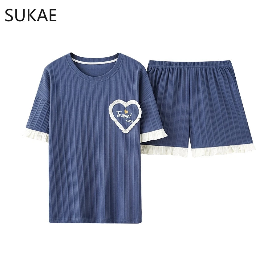 SUKAE Summer Cotton Shorts Couple Sleepwear Cute Pajama  Korean Pajamas Set for Man Fashion Trendy Woman Pijama Casual Nightwear