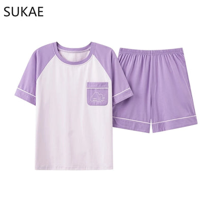 SUKAE Summer Cotton Shorts Couple Sleepwear Cute Pajama  Korean Pajamas Set for Man Fashion Trendy Woman Pijama Casual Nightwear