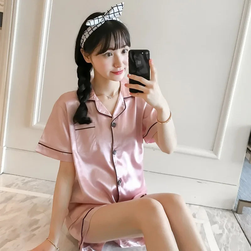 Pajamas Sets for Women 2025 Sexy Silk Women Pijama Sets Sleepwear Long-sleeve Cardigan Set Female Ice Silk Pyjamas Home Clothing