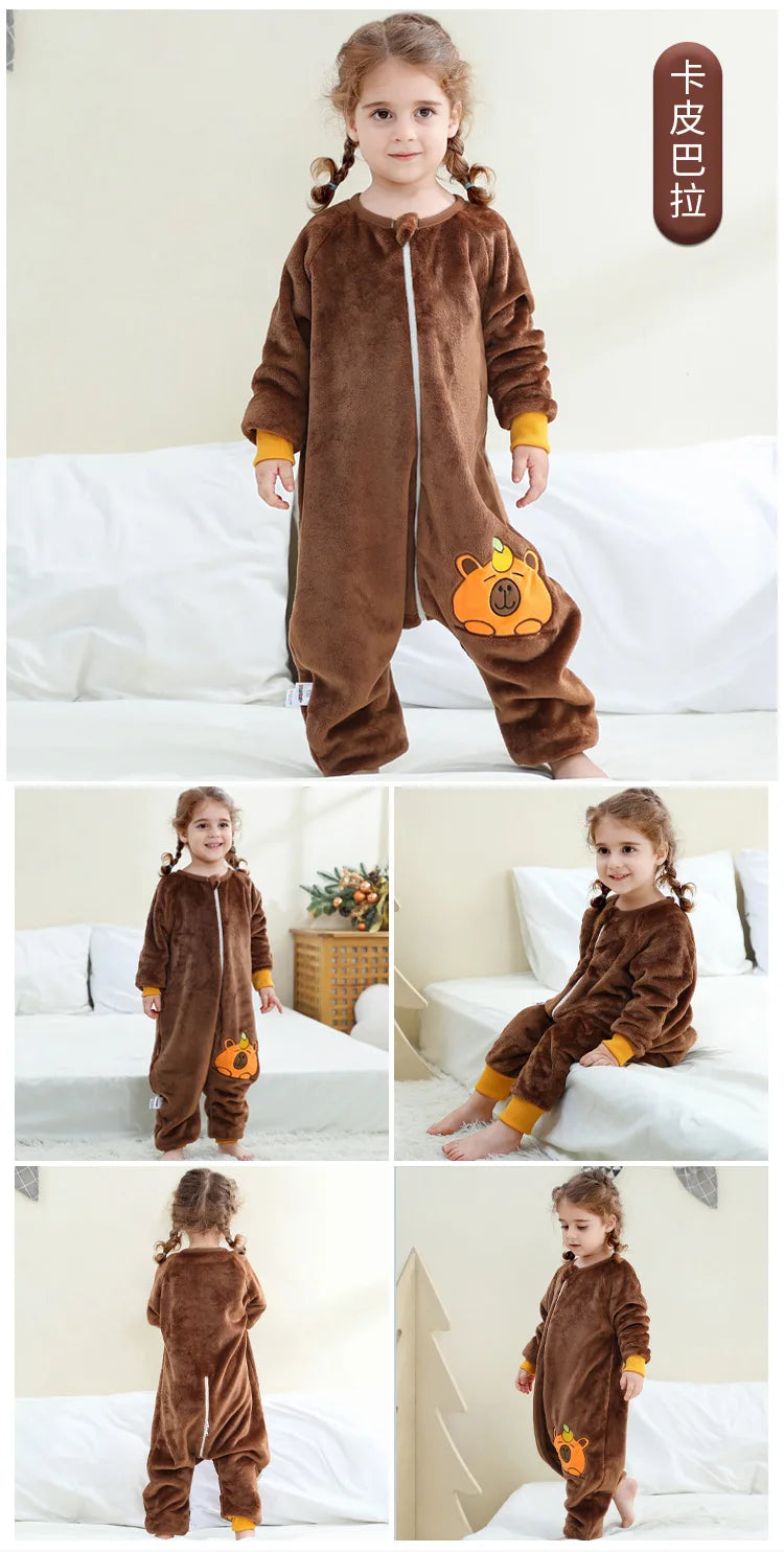 Children Split-legged Sleepsacks Baby Sleeping Sack Aniaml Onesies Kigurumi Winter Pajamas Warm Sleepwear For Girls Boy 1-8Years