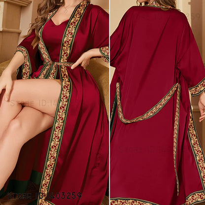 Plus Size Female Long Robe Home Wear Spring Summer New Sleepwear Kimono Gown Sexy Ice Silk Bathrobe Nightgown Loose Loungewear