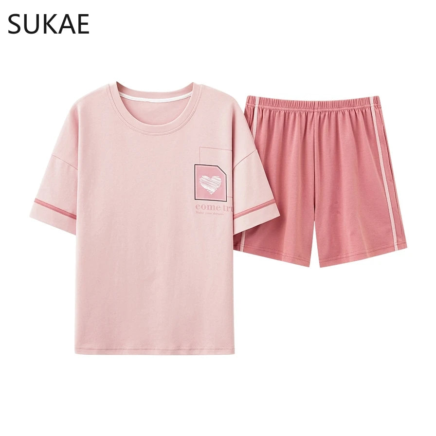 SUKAE Summer Cotton Shorts Couple Sleepwear Cute Pajama  Korean Pajamas Set for Man Fashion Trendy Woman Pijama Casual Nightwear