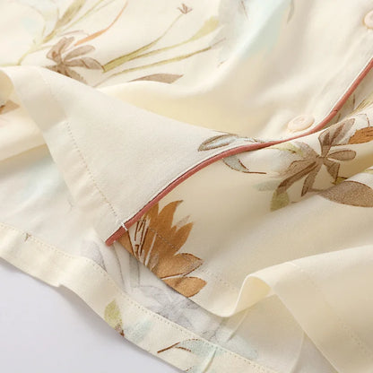 High Quality Women's Cotton Viscose Sleepwear Clothes Fresh and Elegant Thin Style Long Sleeved Pants Set Home Clothes