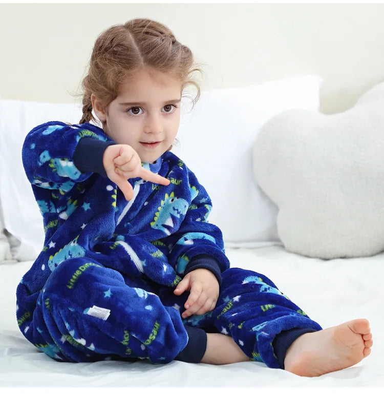 Children Split-legged Sleepsacks Baby Sleeping Sack Aniaml Onesies Kigurumi Winter Pajamas Warm Sleepwear For Girls Boy 1-8Years