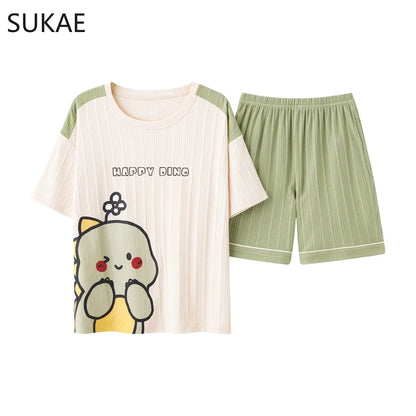 SUKAE Summer Cotton Shorts Couple Sleepwear Cute Pajama  Korean Pajamas Set for Man Fashion Trendy Woman Pijama Casual Nightwear
