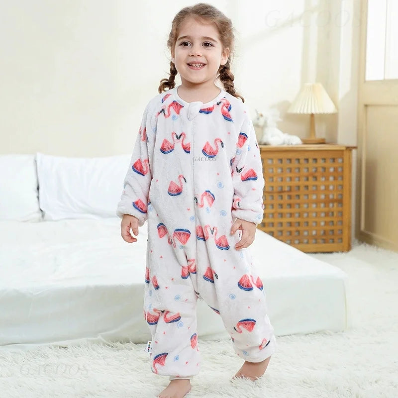 Children Split-legged Sleepsacks Baby Sleeping Sack Aniaml Onesies Kigurumi Winter Pajamas Warm Sleepwear For Girls Boy 1-8Years