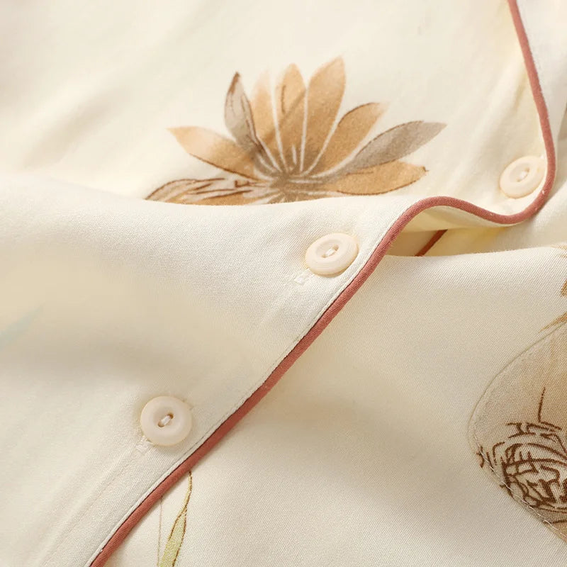 High Quality Women's Cotton Viscose Sleepwear Clothes Fresh and Elegant Thin Style Long Sleeved Pants Set Home Clothes