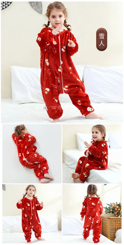 Children Split-legged Sleepsacks Baby Sleeping Sack Aniaml Onesies Kigurumi Winter Pajamas Warm Sleepwear For Girls Boy 1-8Years