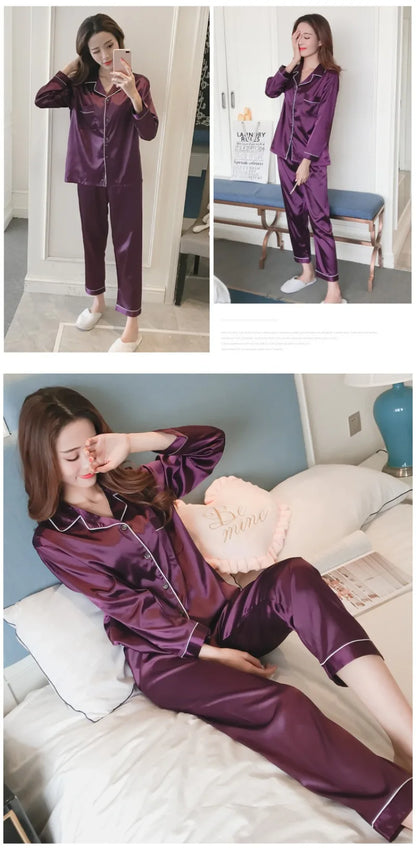 Pajamas Sets for Women 2025 Sexy Silk Women Pijama Sets Sleepwear Long-sleeve Cardigan Set Female Ice Silk Pyjamas Home Clothing