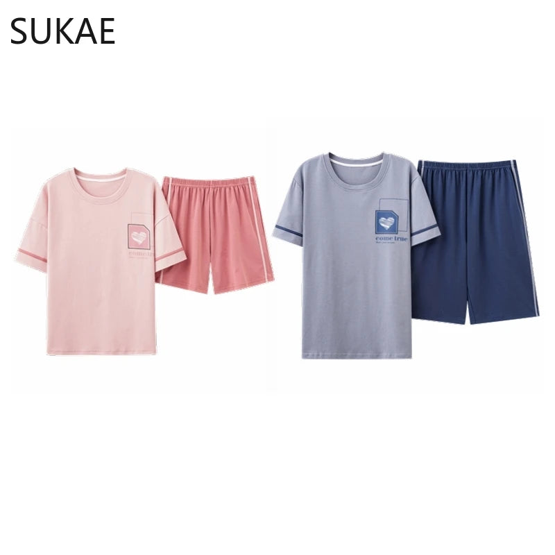 SUKAE Summer Cotton Shorts Couple Sleepwear Cute Pajama  Korean Pajamas Set for Man Fashion Trendy Woman Pijama Casual Nightwear