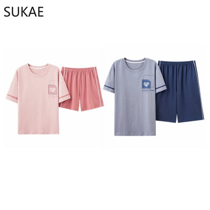 SUKAE Summer Cotton Shorts Couple Sleepwear Cute Pajama  Korean Pajamas Set for Man Fashion Trendy Woman Pijama Casual Nightwear