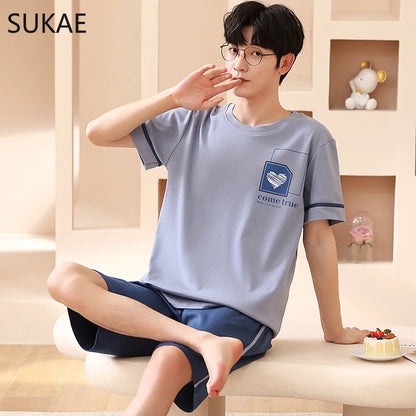 SUKAE Summer Cotton Shorts Couple Sleepwear Cute Pajama  Korean Pajamas Set for Man Fashion Trendy Woman Pijama Casual Nightwear