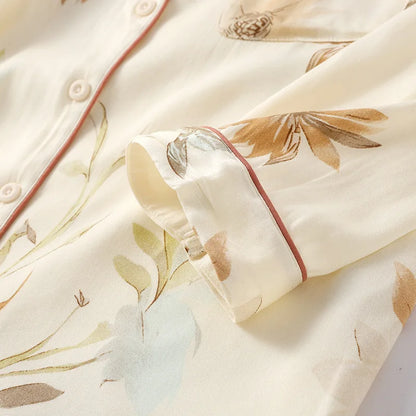High Quality Women's Cotton Viscose Sleepwear Clothes Fresh and Elegant Thin Style Long Sleeved Pants Set Home Clothes