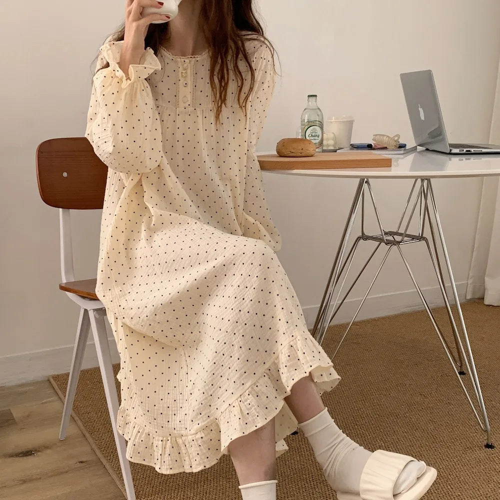 Spring and Autumn Season Korean Style Cute Wrinkled Fabric Sleepwear Women's Long Sleeve Long Pants Loose Student Homewear Set