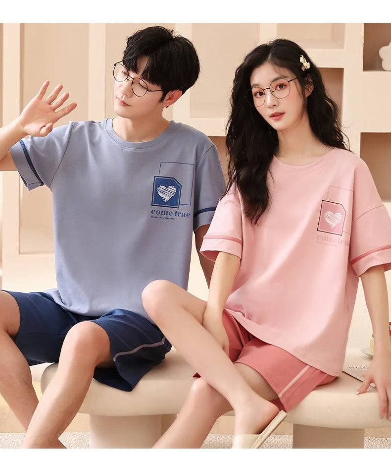 SUKAE Summer Cotton Shorts Couple Sleepwear Cute Pajama  Korean Pajamas Set for Man Fashion Trendy Woman Pijama Casual Nightwear