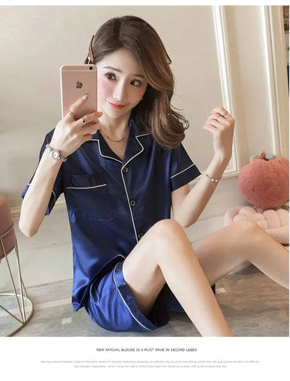 Pajamas Sets for Women 2025 Sexy Silk Women Pijama Sets Sleepwear Long-sleeve Cardigan Set Female Ice Silk Pyjamas Home Clothing