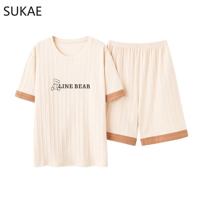 SUKAE Summer Cotton Shorts Couple Sleepwear Cute Pajama  Korean Pajamas Set for Man Fashion Trendy Woman Pijama Casual Nightwear