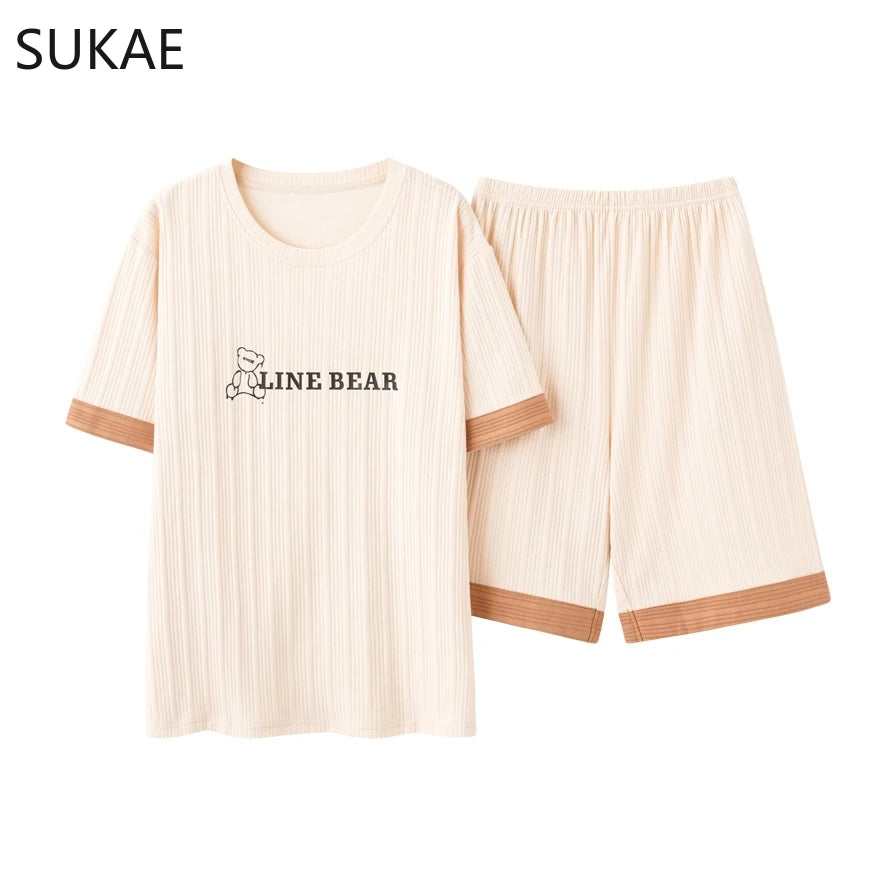 SUKAE Summer Cotton Shorts Couple Sleepwear Cute Pajama  Korean Pajamas Set for Man Fashion Trendy Woman Pijama Casual Nightwear