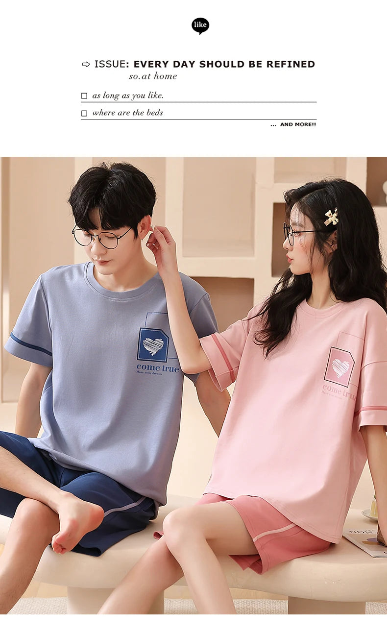 SUKAE Summer Cotton Shorts Couple Sleepwear Cute Pajama  Korean Pajamas Set for Man Fashion Trendy Woman Pijama Casual Nightwear