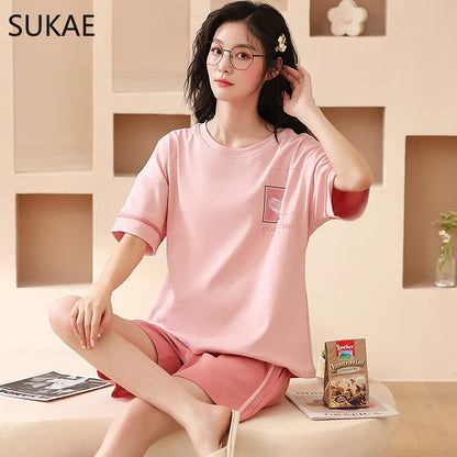 SUKAE Summer Cotton Shorts Couple Sleepwear Cute Pajama  Korean Pajamas Set for Man Fashion Trendy Woman Pijama Casual Nightwear