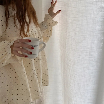 Spring and Autumn Season Korean Style Cute Wrinkled Fabric Sleepwear Women's Long Sleeve Long Pants Loose Student Homewear Set
