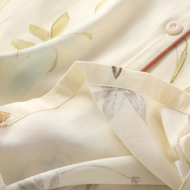 High Quality Women's Cotton Viscose Sleepwear Clothes Fresh and Elegant Thin Style Long Sleeved Pants Set Home Clothes
