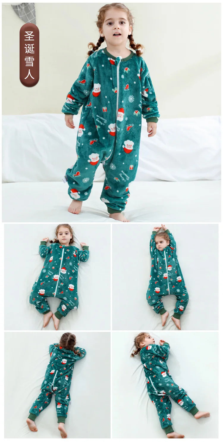 Children Split-legged Sleepsacks Baby Sleeping Sack Aniaml Onesies Kigurumi Winter Pajamas Warm Sleepwear For Girls Boy 1-8Years