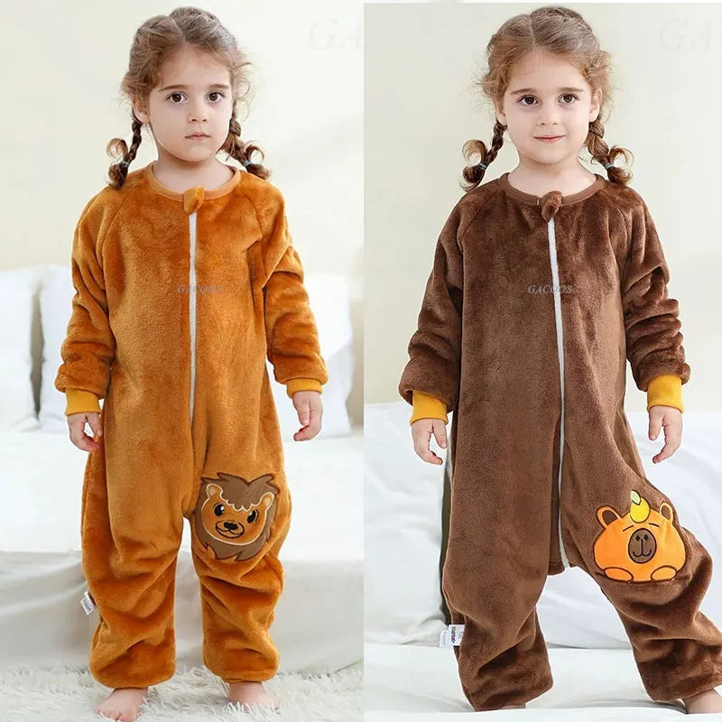 Children Split-legged Sleepsacks Baby Sleeping Sack Aniaml Onesies Kigurumi Winter Pajamas Warm Sleepwear For Girls Boy 1-8Years