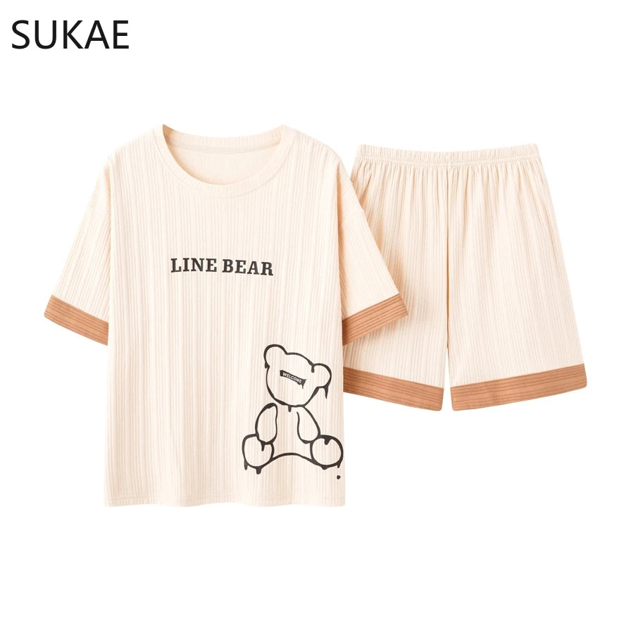SUKAE Summer Cotton Shorts Couple Sleepwear Cute Pajama  Korean Pajamas Set for Man Fashion Trendy Woman Pijama Casual Nightwear