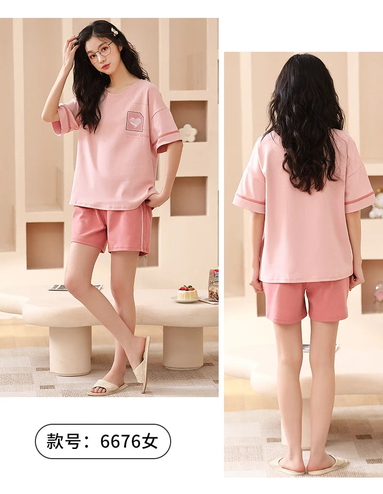 SUKAE Summer Cotton Shorts Couple Sleepwear Cute Pajama  Korean Pajamas Set for Man Fashion Trendy Woman Pijama Casual Nightwear