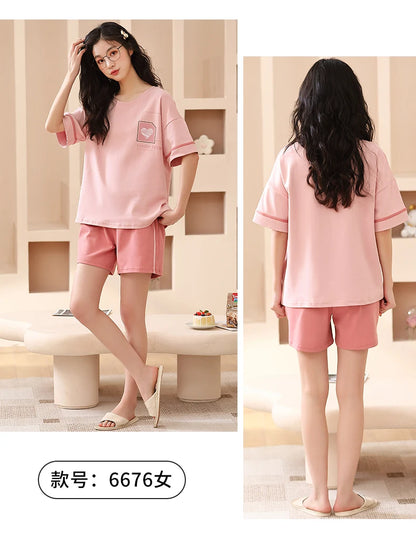 SUKAE Summer Cotton Shorts Couple Sleepwear Cute Pajama  Korean Pajamas Set for Man Fashion Trendy Woman Pijama Casual Nightwear