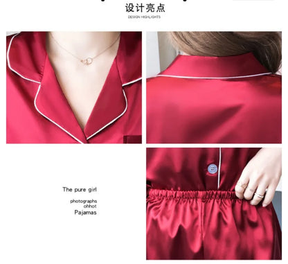 Pajamas Sets for Women 2025 Sexy Silk Women Pijama Sets Sleepwear Long-sleeve Cardigan Set Female Ice Silk Pyjamas Home Clothing