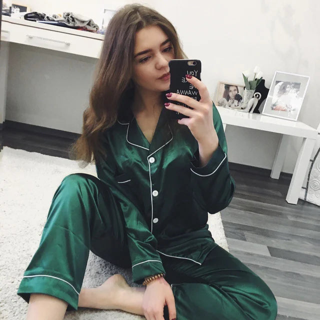 Pajamas Sets for Women 2025 Sexy Silk Women Pijama Sets Sleepwear Long-sleeve Cardigan Set Female Ice Silk Pyjamas Home Clothing