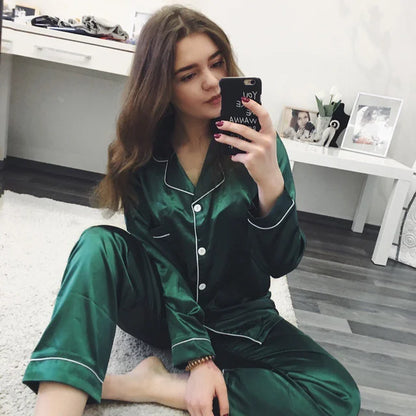 Pajamas Sets for Women 2025 Sexy Silk Women Pijama Sets Sleepwear Long-sleeve Cardigan Set Female Ice Silk Pyjamas Home Clothing