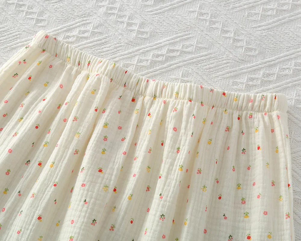 Sleepwear pure cotton 3PCS set Thin crepe fabric Collar short sleeved pants shorts home suit set