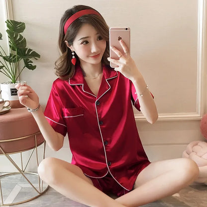 Pajamas Sets for Women 2025 Sexy Silk Women Pijama Sets Sleepwear Long-sleeve Cardigan Set Female Ice Silk Pyjamas Home Clothing