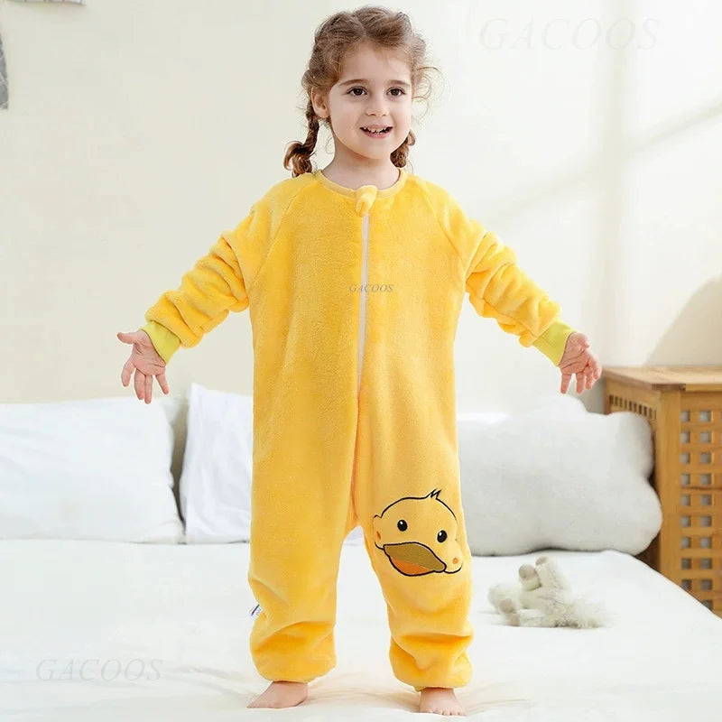 Children Split-legged Sleepsacks Baby Sleeping Sack Aniaml Onesies Kigurumi Winter Pajamas Warm Sleepwear For Girls Boy 1-8Years