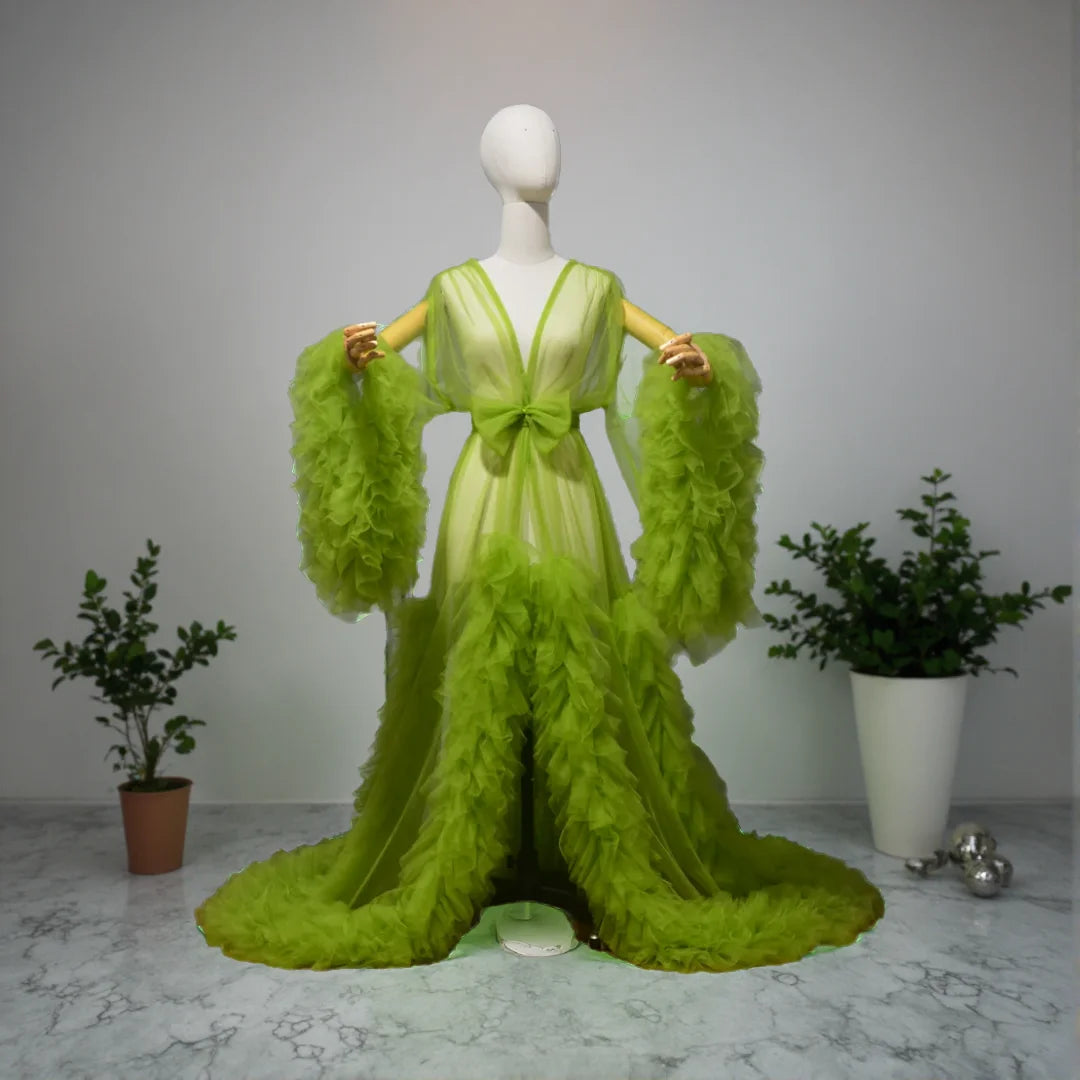 Perspective Sheer Long Tulle Robe Puffy Pregnancy Maternity Dress for Baby Shower Nightgown Sleepwear Bride boudoir robe custom