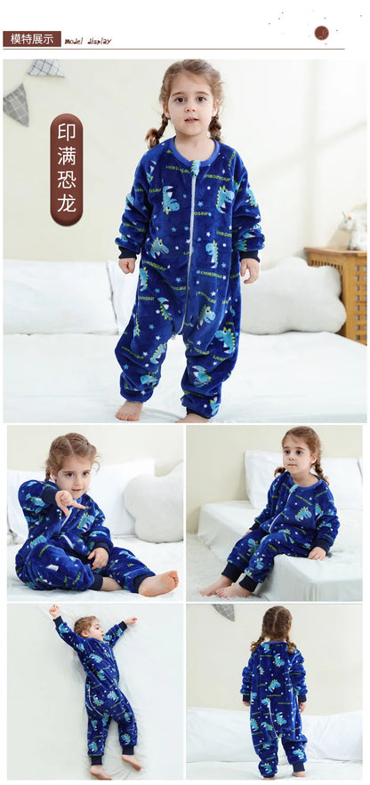 Children Split-legged Sleepsacks Baby Sleeping Sack Aniaml Onesies Kigurumi Winter Pajamas Warm Sleepwear For Girls Boy 1-8Years