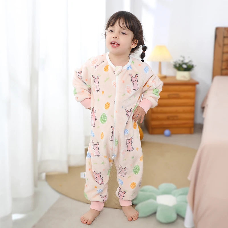 Children Split-legged Sleepsacks Baby Sleeping Sack Aniaml Onesies Kigurumi Winter Pajamas Warm Sleepwear For Girls Boy 1-8Years