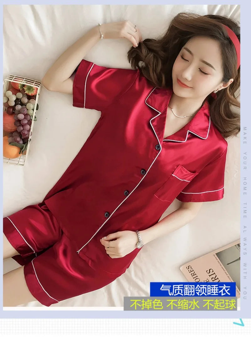 Pajamas Sets for Women 2025 Sexy Silk Women Pijama Sets Sleepwear Long-sleeve Cardigan Set Female Ice Silk Pyjamas Home Clothing