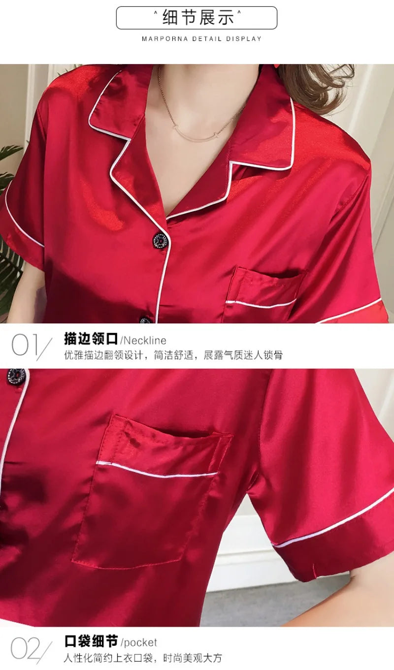 Pajamas Sets for Women 2025 Sexy Silk Women Pijama Sets Sleepwear Long-sleeve Cardigan Set Female Ice Silk Pyjamas Home Clothing