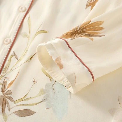 High Quality Women's Cotton Viscose Sleepwear Clothes Fresh and Elegant Thin Style Long Sleeved Pants Set Home Clothes
