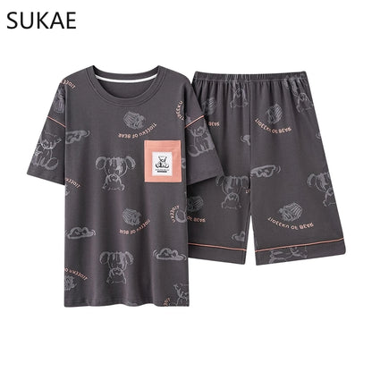 SUKAE Summer Cotton Shorts Couple Sleepwear Cute Pajama  Korean Pajamas Set for Man Fashion Trendy Woman Pijama Casual Nightwear