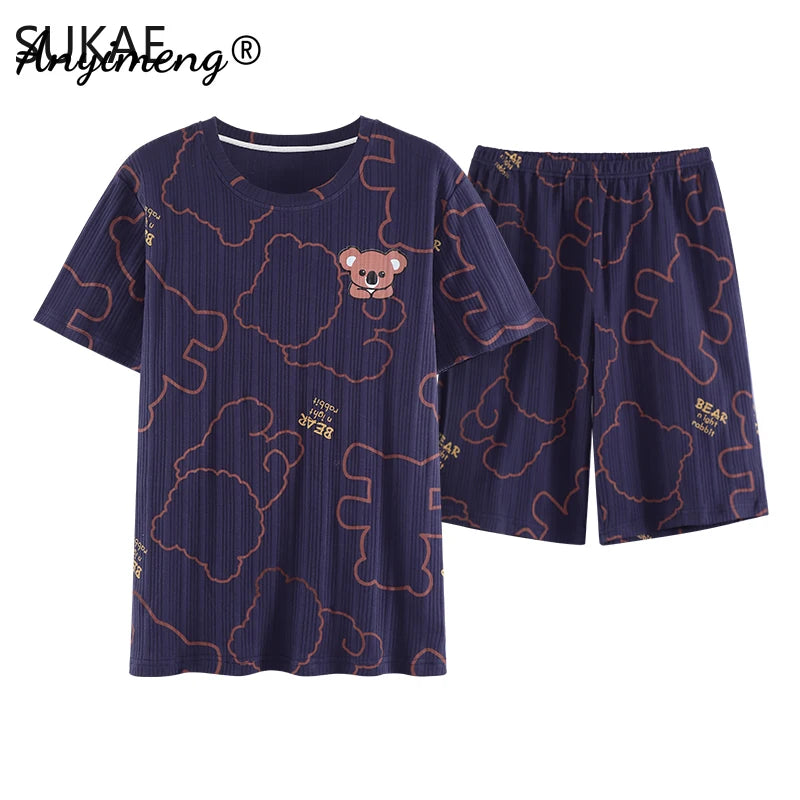SUKAE Summer Cotton Shorts Couple Sleepwear Cute Pajama  Korean Pajamas Set for Man Fashion Trendy Woman Pijama Casual Nightwear