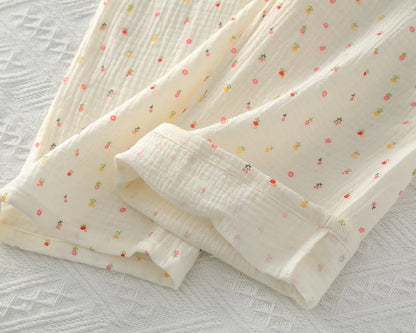 Sleepwear pure cotton 3PCS set Thin crepe fabric Collar short sleeved pants shorts home suit set