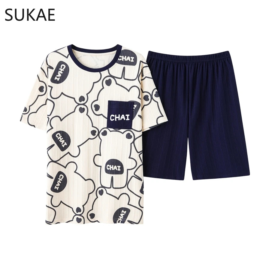 SUKAE Summer Cotton Shorts Couple Sleepwear Cute Pajama  Korean Pajamas Set for Man Fashion Trendy Woman Pijama Casual Nightwear